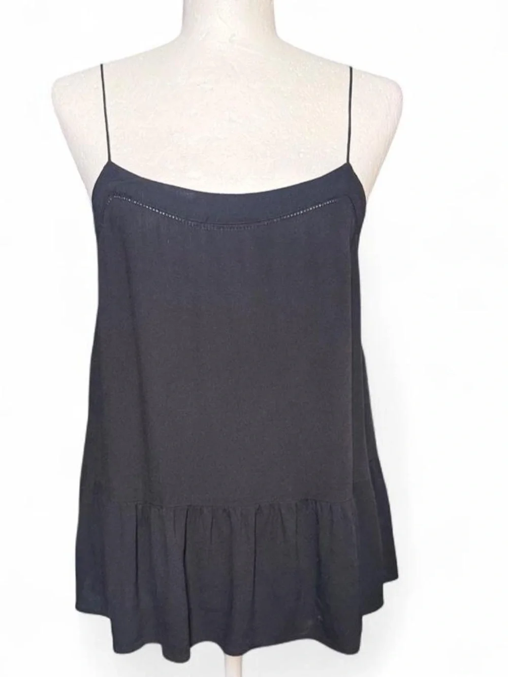 Loft Black Peplum Style Cami Featuring Spaghetti Straps & Ruffle-Hem.